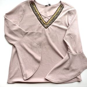 Essentials Milano Beaded V-neck Bell Sleeve Blouse